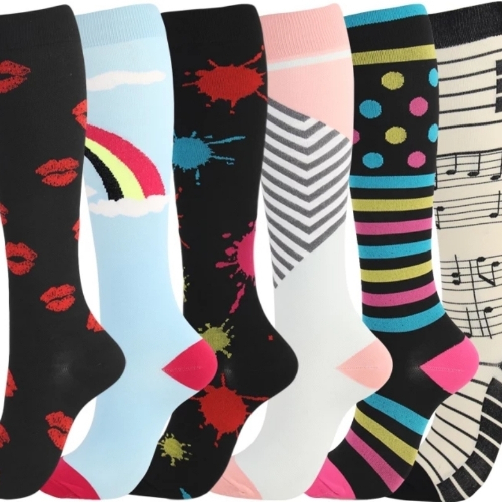 Blue Multicolored Compression Socks.  Fits Size L. #0039